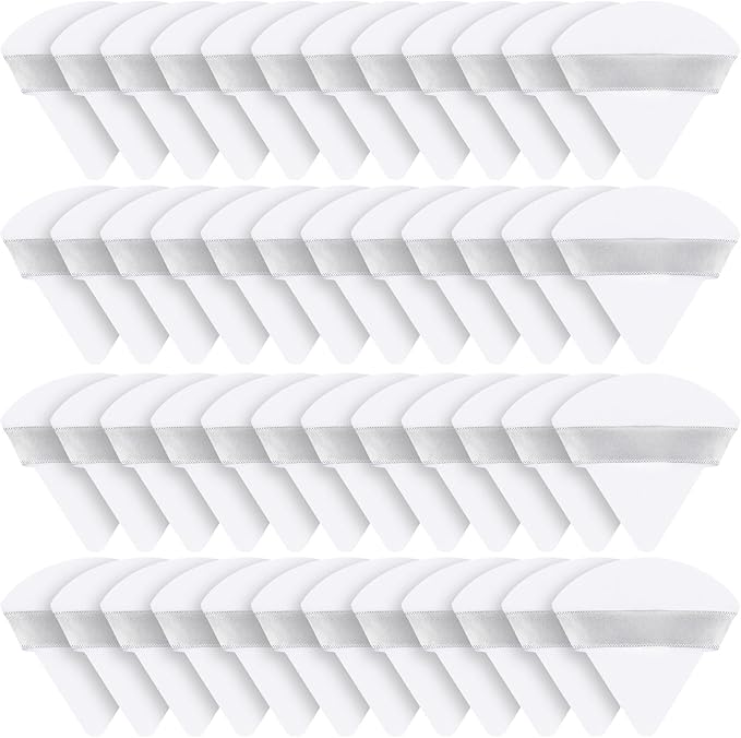 Suclain 48 Pcs Velour Triangle Powder Puff Soft Velour Makeup Puff for Face Powder Makeup Triangle Sponges for Wet and Dry Cosmetic Foundation Loose Mineral Body Tool(White)