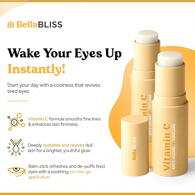 BellaBLISS Vitamin C Eye Balm Stick – Lightweight Under Eye Cream for Puffiness, Dark Circles & Wrinkles – Made in Korea – 0.35 oz / 10 g – Pack of 2