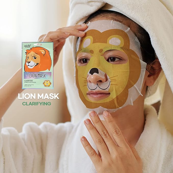 Epielle Animal Character Sheet Masks 6 Pack, Moisturizing & Hydrating Face Mask with Hyaluronic Acid & Fruit Extract, Korean Skin Care, Girls Spa Party Favors, Sleepover, Self Care Gifts for Women