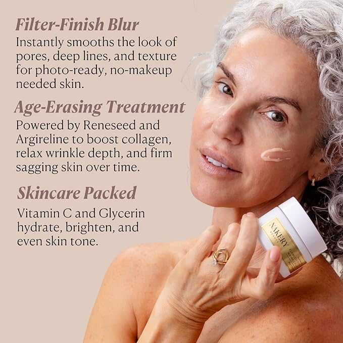 Nakery Pave The Way Flawless Filter Wrinkle Filler, Anti Aging Face Cream for Women, Instantly Smooths Deep Wrinkles, Blurs Imperfections, Skin Tightening Primer, Clinically Proven Formula Made in USA