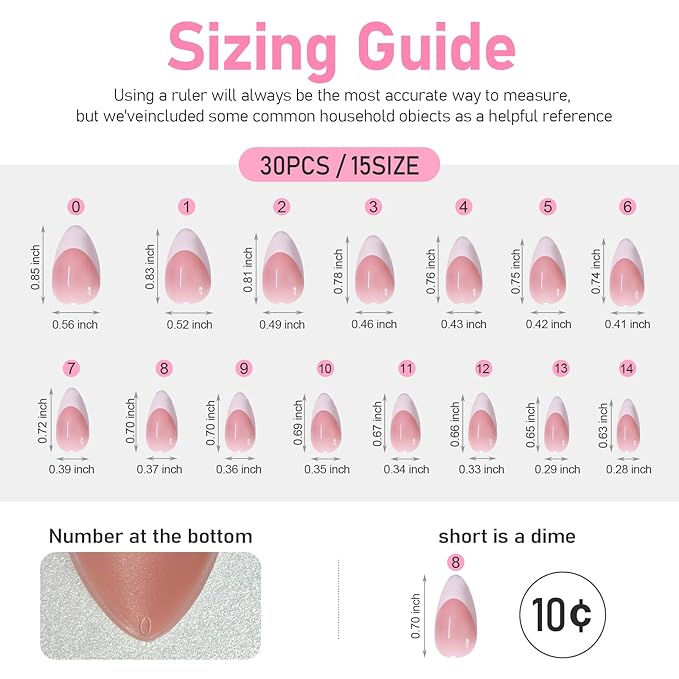 Press On Nails Almond White French Tip Nails wtih Glue & Glue Remover Short Nail Tips, Stick On Nails Kit in 15 Sizes, Glossy Natural Fit Reusable for Busy Mom