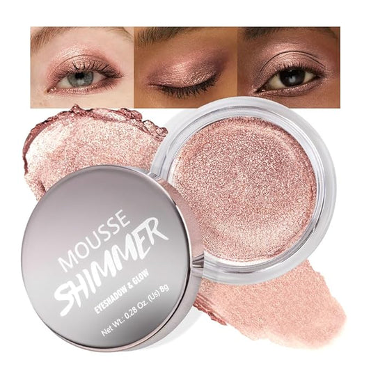 Rose Gold Mousse Single Eyeshadow Palette –Neutral Matte & Shimmer Eyeshadow,Mini Cream Glitter Eye shadow,Long Lasting Highly Pigmented Eye Makeup Compact Travel Siz Eye shadow for Older Women 08#