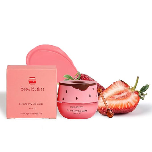 Original My Bee Balm Lip Balm - Strawberry Hydrating Balm Honey Pot for Dry, Chapped & Cracked Lips with Propolis, Honey & Vitamin E - Soften, Smooth & Reduce Lip Lines