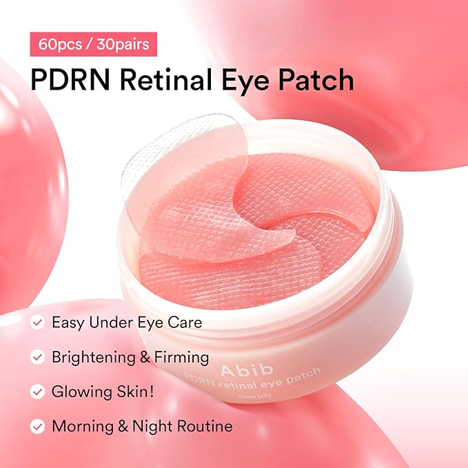 Abib PDRN Retinal Eye Patch Glow jelly 60 Patches, Korean Under Eye Patches for Puffy Eyes and Dark Circles, Anti-Wrinkle, Collagen, Caffeine, Niacinamide