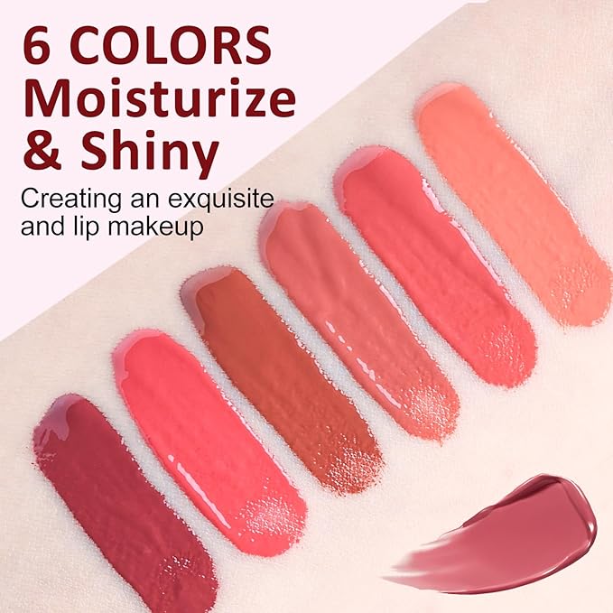 Dmsky Hydrating Glossy Lip Stain 6 Pack, Long-Lasting Lip Gloss Bulk Set, Lightweight Lip Tint with 6 Colors, Lip Gloss for Women and Girls Makeup