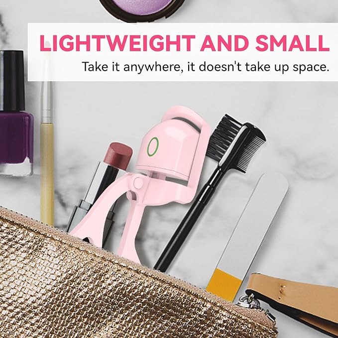 Heated Eyelash Curlers - Electric Eyelash Curler Quick Natural Curling for Long Lasting, USB Rechargeable Heated Eye Lash Curler for Women Makeup Tools (Light Pink)