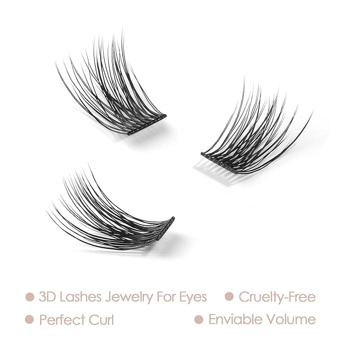 DIY Eyelash Extension, 3D Effect Glue Bonded Band Individual Lash 12 Clusters Volume Lashes Set, Home Eyelash Extension, C curl Lashes Pack (14MM)