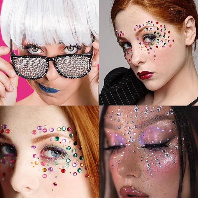 1269 Pieces Eye Face Gems Red Heart Gems Self-Adhesive Rhinestone Stickers for Makeup, Rainbow Glitters Jewels Face Stickers, for DIY Nail Body Accessories