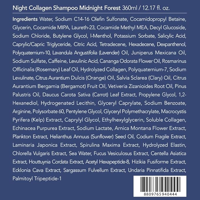TREECELL Night Collagen Shampoo, Midnight Forest 12.2 fl oz (360 ml) | Deep Cleansing & Hydrating Night with Low-Molecular Collagen | Korean Shampoo