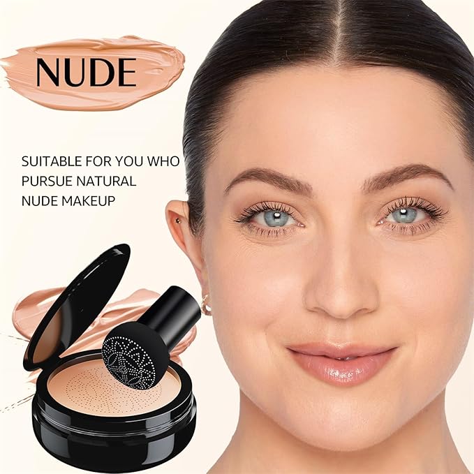 Mushroom Head Air Cushion CC Cream - Tattoo Cover up Makeup Waterproof Long-Lasting Moisturizing Concealer Foundation, Even Skin Tone for All Skin Types (Nude)