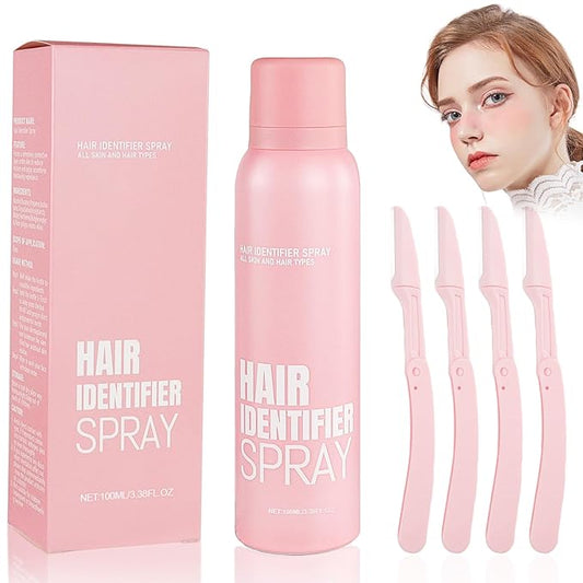 Hair Identification Spray for Facial Shaving - Removes hair and dead skin, Women's Facial Shaving Powder Spray - Moisturizing Skin Care Set, Suitable for sensitive skin/unisex, with 4 Razors (1Set)