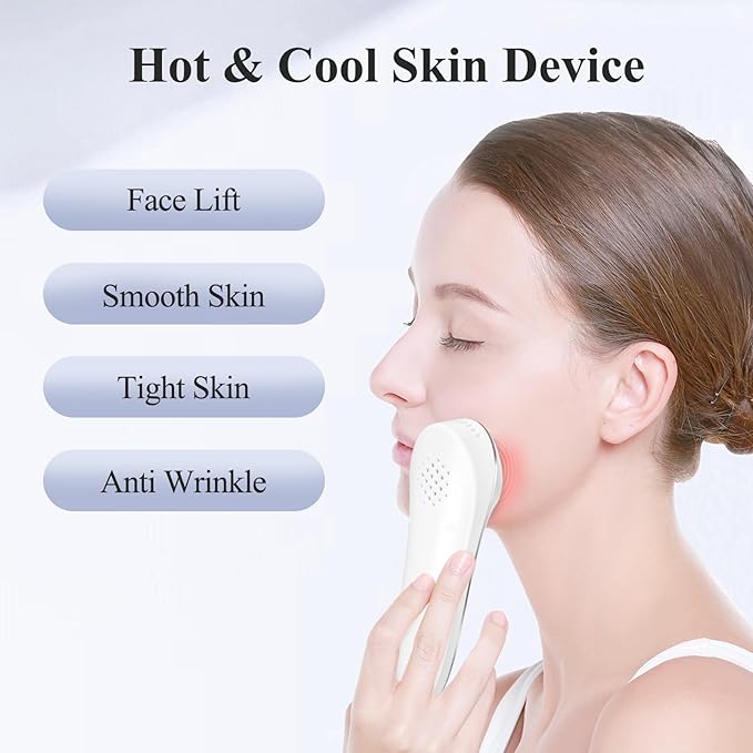 TOUCHBeauty Face Massager Hot and Cold, 42℃ & 6℃ Electric Facial Device for Skin Tightening, Vibration Massager for Puffy Eyes, Wrinkles & Anti-Aging, Rechargeable Beauty Tool (Starlight White)