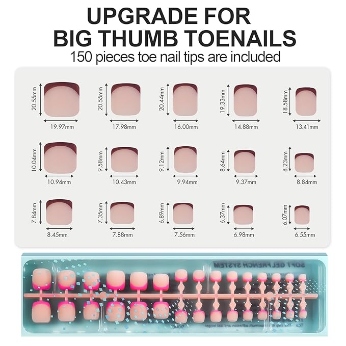 Vansiho Brighter Pastel Press on Toenails Short, French Tips Toenail Press on Square for Women, Soft Gel Fake Toenails, Acrylic Nails Soak off Toenail Home DIY 15 Sizes