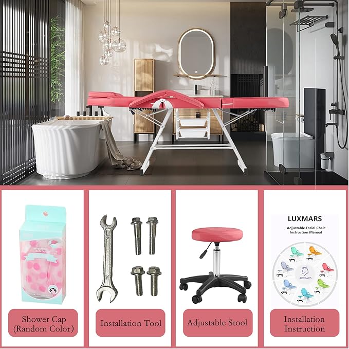 Facial Chair,73 inch Tattoo Chair for Client,3-Section Adjustable Massage Table with Hydraulic Stool, Multipurpose Beauty Beds Salon Equipment for Esthetician, Tattooshop, Spa