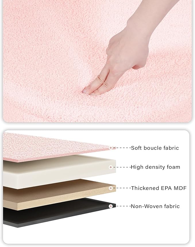 B FSOBEIIALEO Ottoman with Stroage, Round Sherpa Storage Ottoman Stool, Boucle Foot Rest22 x 22"x15.75" (Pink