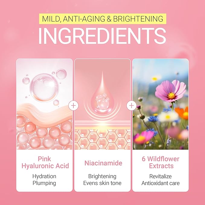 TENZERO Pink Hyaluronic Acid Niacinamide Serum Heart Pad (50 Count, 150g), Hydrating & Brightening Glowing Face Toner Pads, Korean Facial Radiance Pads, Dry Skin