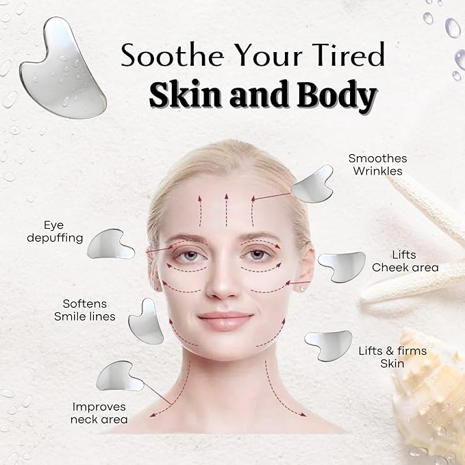 Stainless Steel Gua Sha Facial Tool, Gua Sha for Face, Body, Neck & Jawline Sculpting, Gua Sha Tool for Puffiness Reduction, Lymphatic Drainage,Ideal for self-Care or Gifting!