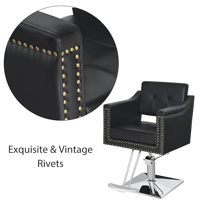 BarberPub Salon Chair for Hair Stylist, Hydraulic Barber Styling Chair, Beauty Spa Equipment 8813 (6" Seat Height Adjustment) (Black)