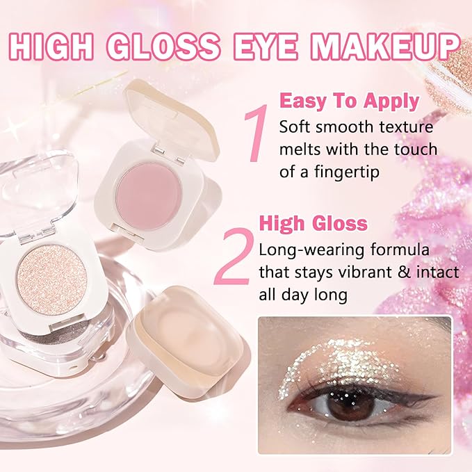 Glitter Eyeshadow Metallic Silver Single Eyeshadow,Ultra Fine Shimmer Eyeshadow Lightweight Sparkling Blendable Formula,Daily Multiuse Glossy Eyes Makeup (12 Cold Brew)