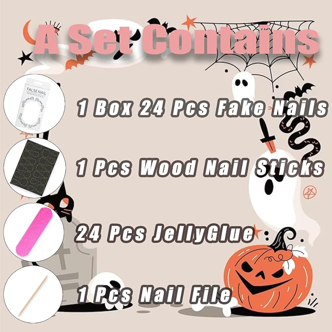 24Pcs Cute Ghost Press on Nails Short Pink French Tip Fake Nails Almond Shaped 3D Spooky with Pumpkin Bat Spider Web Mummy Design Full Cover Cute Halloween False Nails for Women Acrylic Manicure Tips
