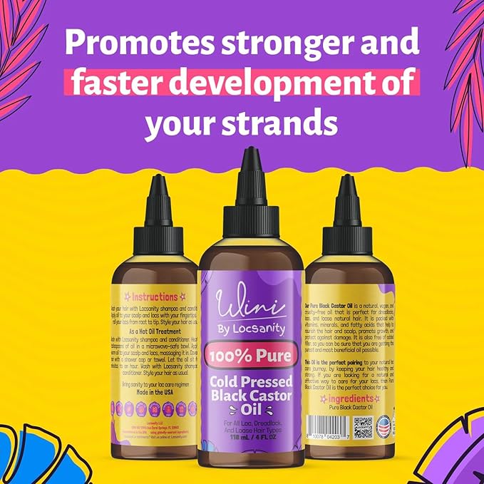 Locsanity Wini Pure 100% Cold Pressed Jamaican Black Castor Oil For Hair and Skin, 4 Fl Oz