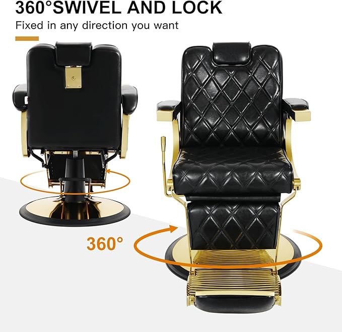 Artist hand All Purpose Barber Chair Wide Backrest Reclining Salon Chair for Hair Stylist Tattoo Chair Makeup Chair for Salon Equipment (Gold)