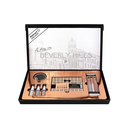Profusion Cosmetics Beverly Hills PR Box, Includes Beauty Clutch 20 Shade Palette with Mirror, 3 Pc Eyeshadow Brush Set, and Lip Balm Trio to Enhance Your Beauty Routine