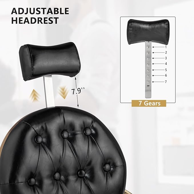 Retro Barber Chair Heavy Duty Professional Salon Chair Reclining, Hydraulic All Purpose Hairdressing Chair for Hair Stylist, Barbershop Beauty Spa Shampoo Equipment, Gold&Black