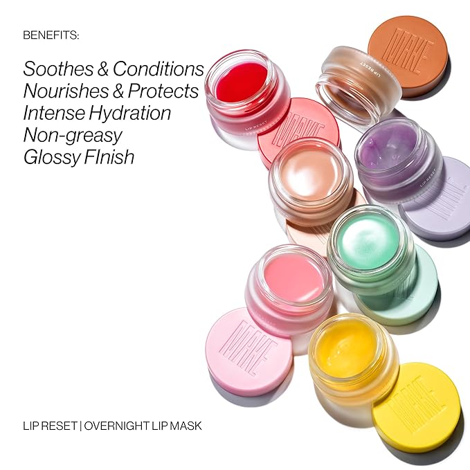 MAKE Beauty Lip Reset Overnight Lip Mask. Nourishing, Hydrating Lip Treatment for Dry, Flaky Lips. Plumps, Softens, and Smooths. Vanilla Veil Flavor