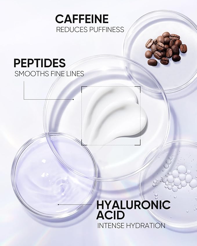 360° Crystal Massager Lifting Eye Cream, Reduces Puffiness, Nourishes Eye Area with 3D Peptides, Niacinamide & Caffeine