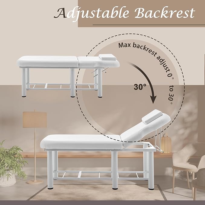 Massage Bed Stationary Professional Adjustable Massage Table Spa Bed 73"x27.5" Stationary Physical Therapy Table with Memory Foam Salon Bed w/Removable Headrest White