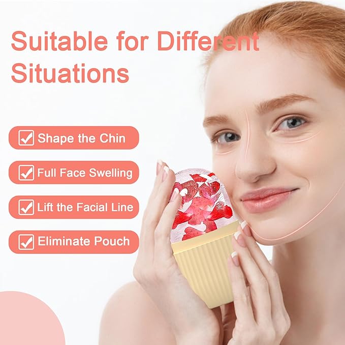 Ice Face Roller, Reusable Silicone Mold Face Massage Eye Facial Beauty Skin Care Tools Apply Ice for Shrink Pores Anti Wrinkle Reduce Puffiness Improve Skin Elasticity, Striped, Yellow