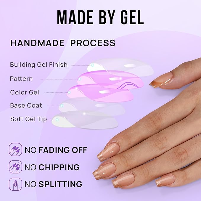 BTArtbox Press on Nails Coffin - Gold Rose French Tips Press On Nails Short for Women, Cat Eye Nail Tips, Glitter Fake Nails with Glue, Glue On Nails in 16 Sizes - 30 Nail Kit, Gold Dust