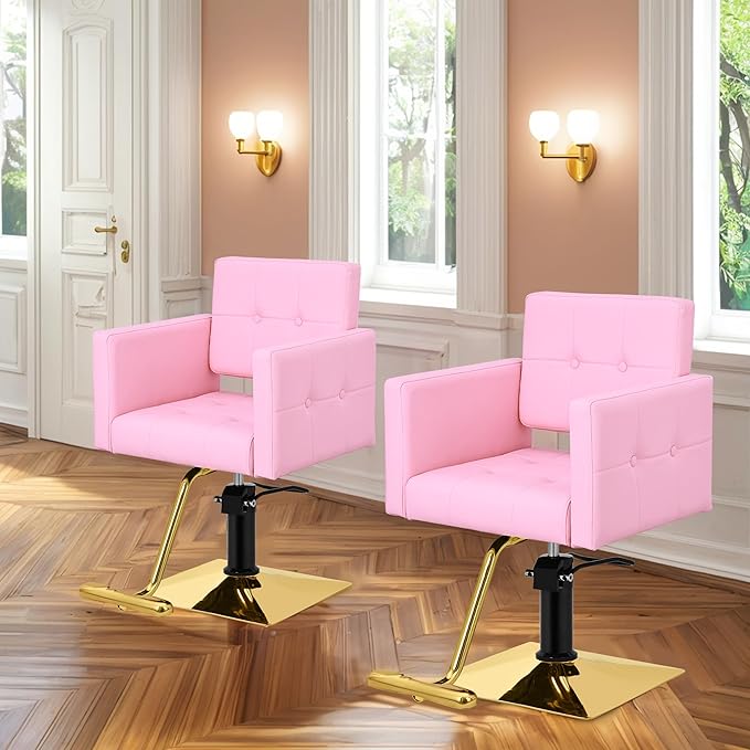 Pink Styling Chair for Hair Stylist,Wide Seat Hydraulic Hair Salon Chair Barber Chair, 360° Swivel,Recline 135°，Beauty Spa Cosmetology Shampoo Hairdressing Braiding Tattoo Chair for Women