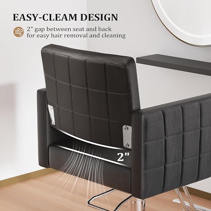 mefeir Black Barber Chair Hair Salon Chair with Heavy Duty Hydraulic Pump, Square Base, Stainless Steel Footrest,Styling Chair for Beauty Spa Hairdressing Braiding