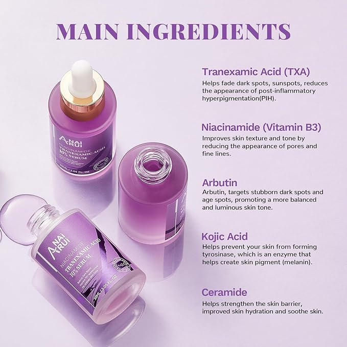 ANAI RUI 10% Tranexamic Acid Serum With Niacinamide,Kojic acid, Arbutin,Ceramide, for Uneven Skin Tone 1.05 FL.Oz