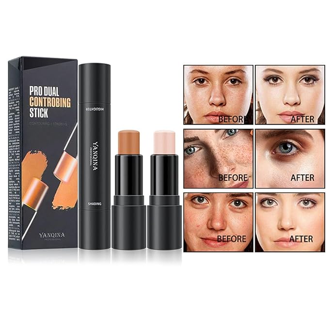 2023 Upgrade Contour Stick, 2 Colors Double-end Contour Highlighter Stick Contour Stick Face Highlighter Contour Makeup Contouring Sticks Cream Concealer (Ivory, Dark Brown)
