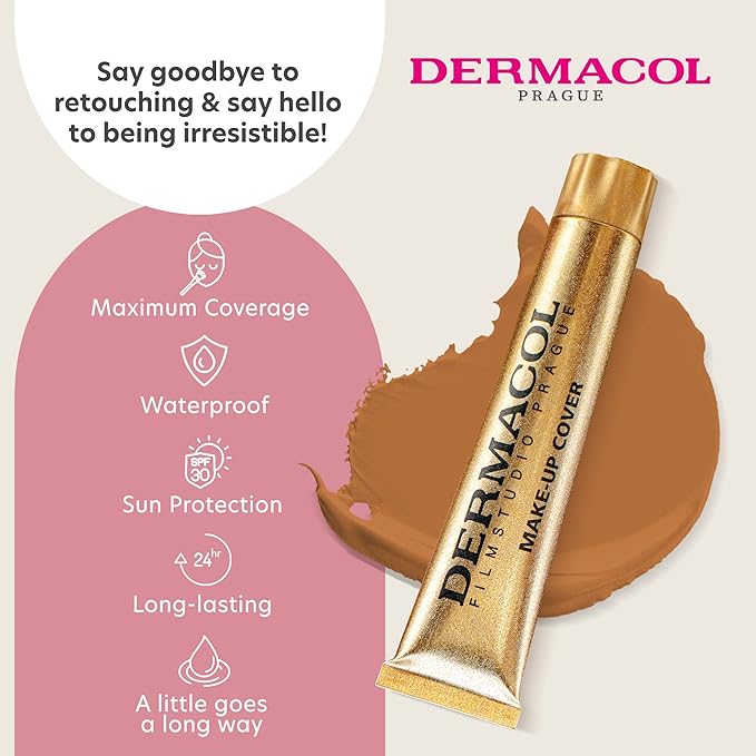 Dermacol - Full Coverage Liquid Makeup Foundation, Matte Finish, with SPF 30, Waterproof, for Oily Skin, Acne, & Under Eye Bags, Long-Lasting Makeup Products, 30g, Shade 228