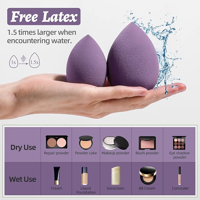 Makeup Sponge Set BS-MALL Blender Sponges 7 Pcs for Liquid, Cream, and Powder, Multi-colored with 1 Mini Makeup Sponge Pink (B-Purple)