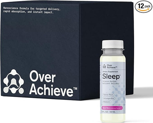 Sleep Drink with Advanced Nanoscience Technology - Contains Melatonin, Ashwagandha and Valerian Root - 12 Pack Liquid Sleeping Aid Help Fall Asleep Faster, Mix Berries 2oz