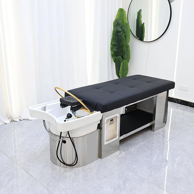 TATARTIST Head Spa Bed with Fumigation Head Therapy Shampoo Bed Water Circulation Massage Shampoo Backwash Unit Spa Hair Salon Equipment (Black)