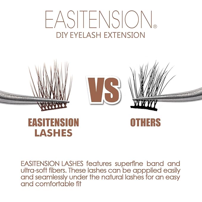 DIY Eyelash Extension, 3D Effect Individual Melt Flare Lash Cluster Natural Lashes Set, Home Eyelash Extension Lashes Pack (12MM-Amber)