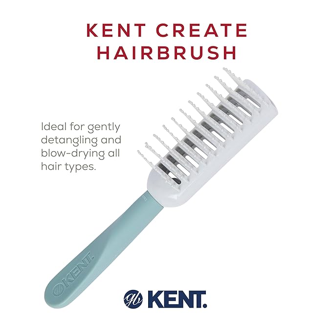 Kent KCR3 "Create" Tunnel Vented Hair Brush for Blowdrying, Creating Root Lift, and Volume in All Hair Types - Vent Brush with Green Ergonomic Handle and Soft Ball Tipped Bristles for Pain Free Use