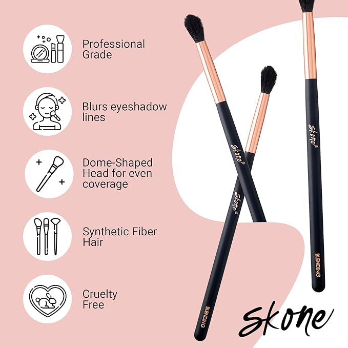 Skone Cosmetics Blending Eye Brush - Synthetic Eye Blending Brush - Professional Grade Nylon Blending Brush Used To Blend Eye Shadow Edges and Fine Lines - Blending Brush For Makeup Eyeshadow
