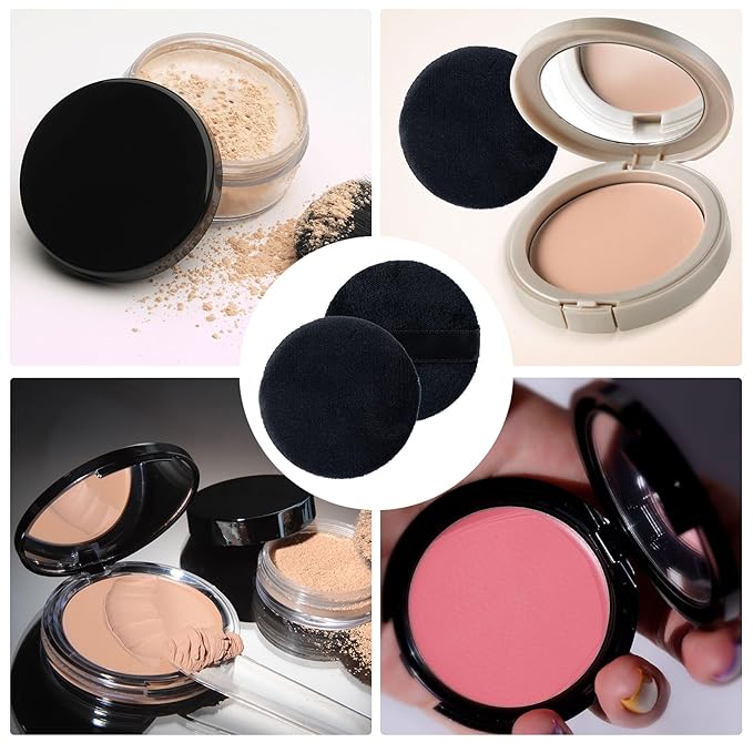 13 Pack 60mm Round Powder Puffs for Foundation Makeup Applicators, Soft Cotton Skin-Friendly Face Powder Sponge Velour Velet Puffs Pads for Cream Cosmetics- Black
