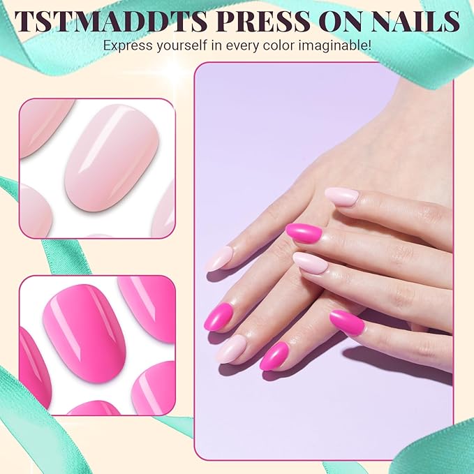 24 Colors Press On Nails, TsMADDTs 720PCS Short Oval Press On Nails with Glue, File, Tabs, Stickers and Tweezer for Home Manicure or Salon