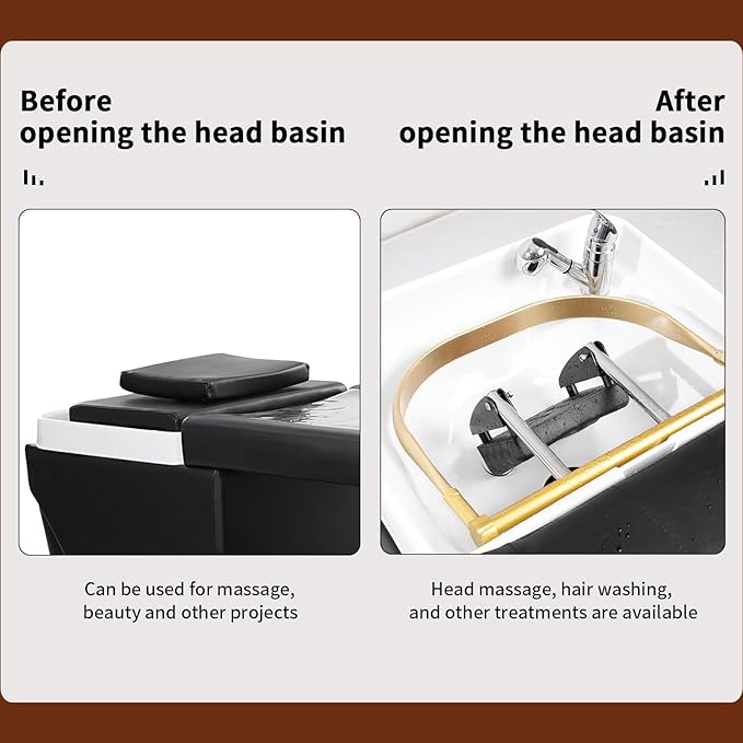 TATARTIST Head Spa Bed Shampoo Bed with Fumigation Head Therapy Massage Table Support Water Circulation Head Spa Equipment for Spa Barber Hair Beauty Salon (Black)
