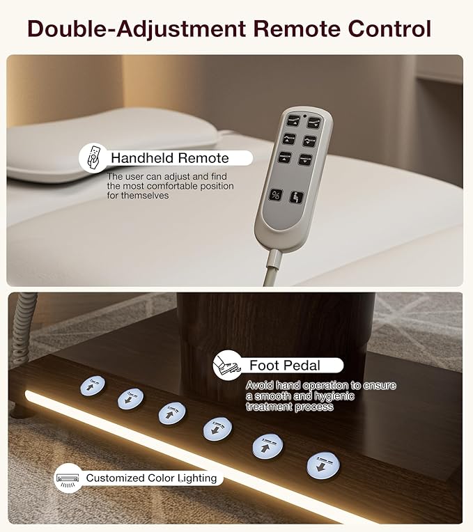 VARONXE Fully Electric Massage Table w/3 Motors, Professional Angle and Height Adjustable Spa Bed Facial Chair, Motorized Esthetician Bed Treatment Table for Beauty Salon, Stool Included, White