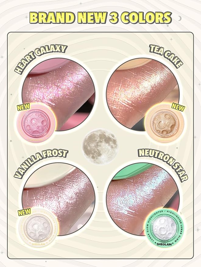 SHEGLAM Lunar Glow Highlighter Face Highlighter Multichrome Glitter Shimmer Highlighter Makeup Eye Face Body Highlighter Illuminator, Silky Creamy Eyeshadow-Vanilla Frost