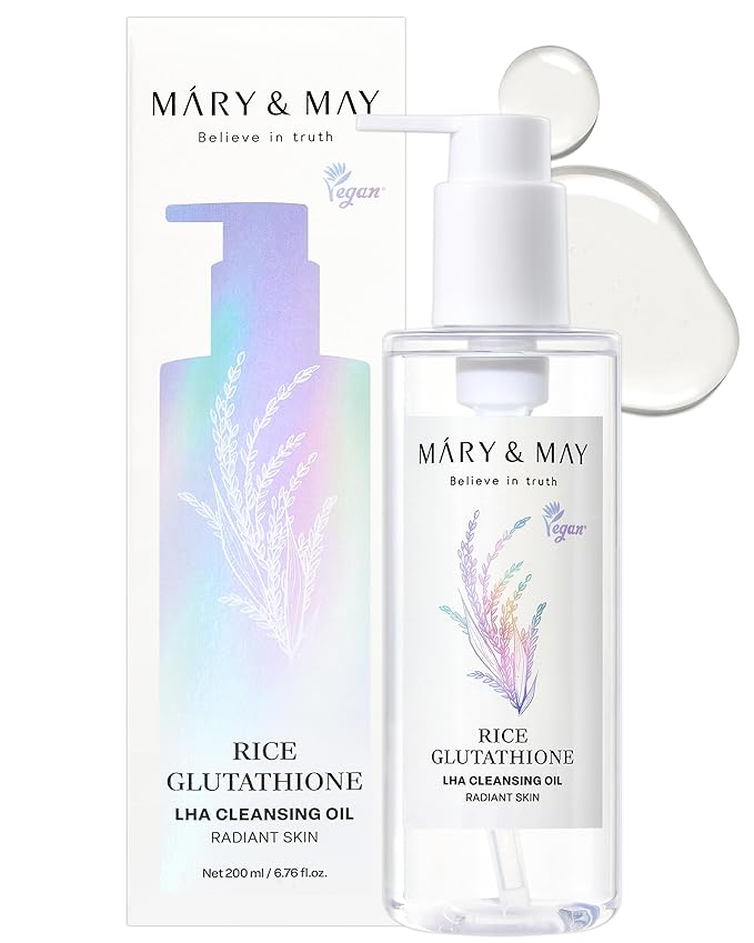 Mary&May Rice + Glutathione LHA Cleansing Oil | Daily Makeup Remover | Removes Impurities, Sebum & Clogged Pores | Double Cleanse | Gentle Exfoliation for Sensitive Skin | Korean Skincare | 6.76 fl oz